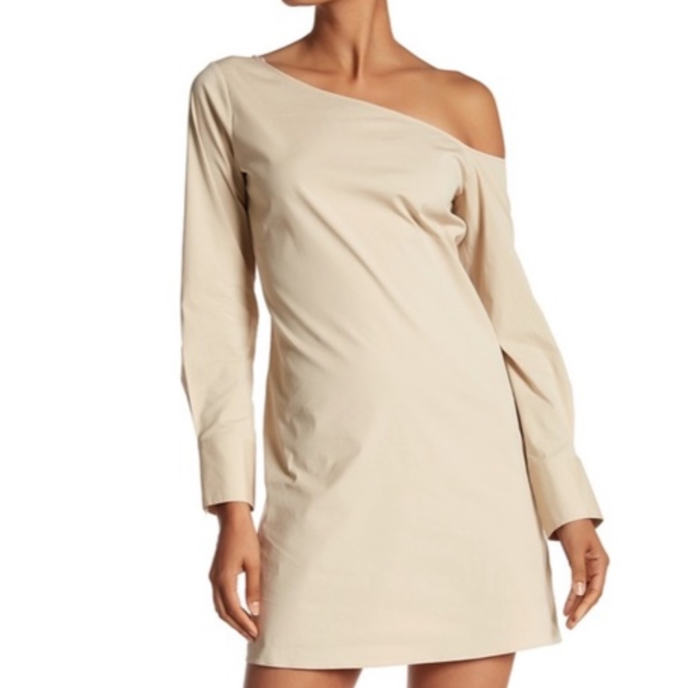 Theory One-Shoulder Mini Dress in Beige